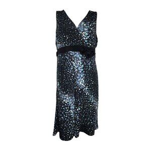APT 9 Blue Black Floral Pullover Sleeveless V Neck Dress Womens Size XL